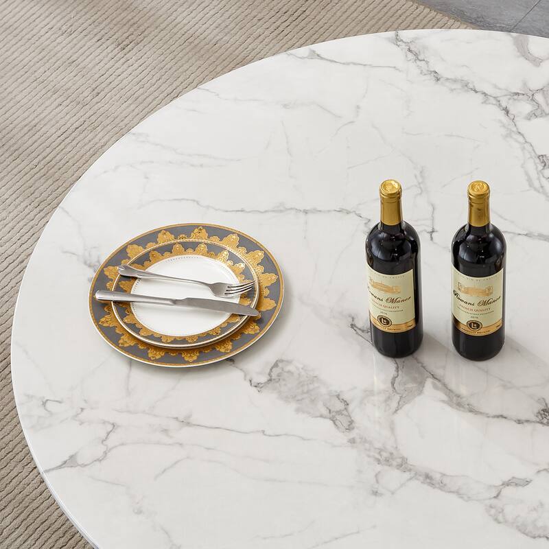 GDFStudio - Lisa Series 47" Round Marble Dining Table and Stainless Steel Base for Dining Room, Kitchen