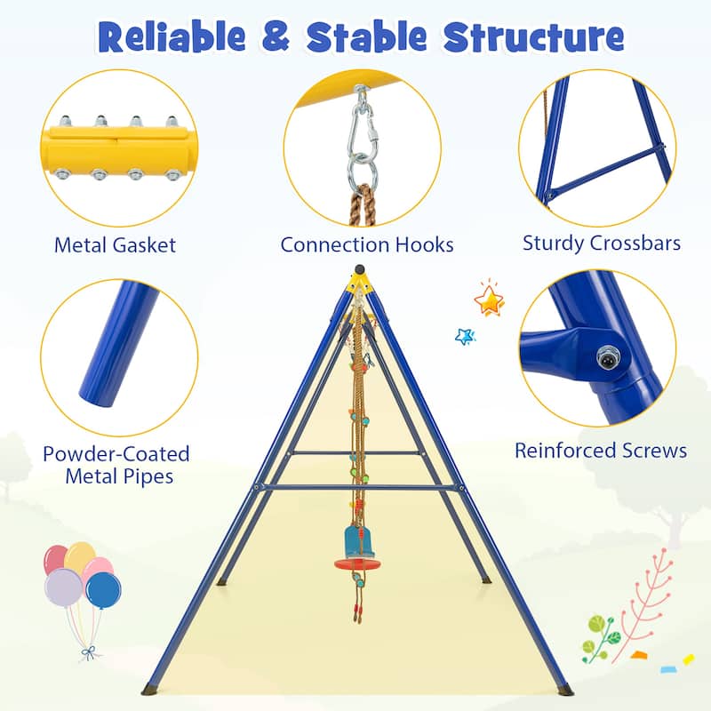Gymax 4-in-1 Kids Swing Set Carbon Steel Swing Stand w/ Basketball