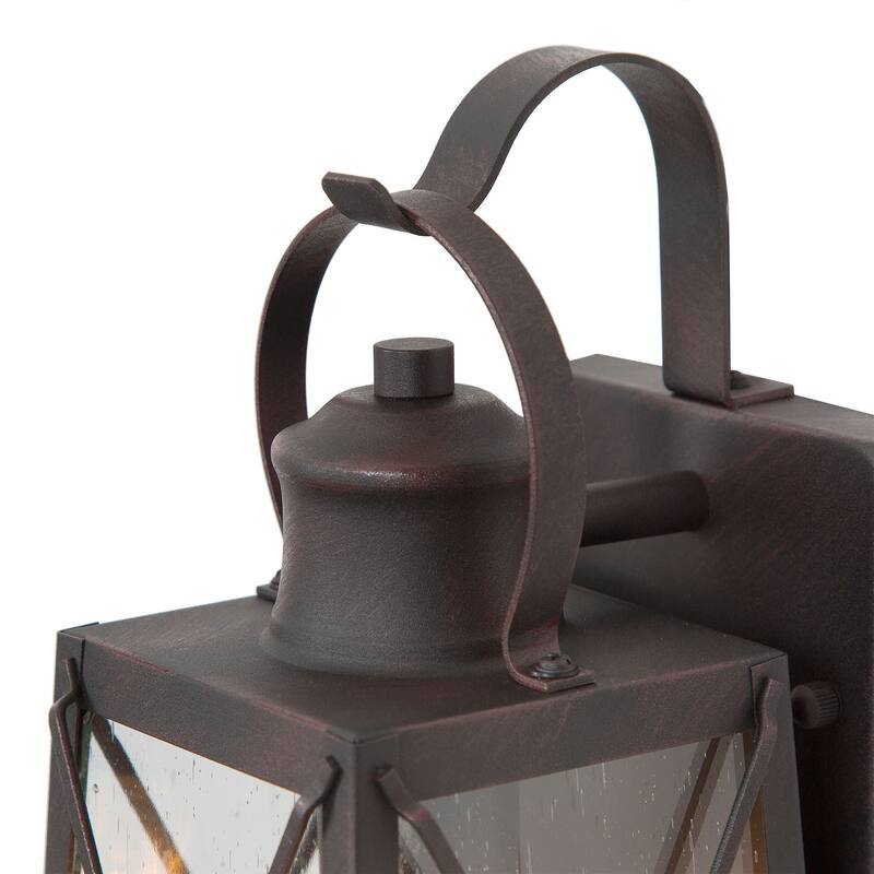 Black 1-Light Outdoor Wall Sconce Patio Lantern Light with Seeded Glass