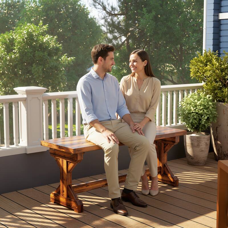 Outsunny Outdoor Wooden Bench, 2-Person Rustic Patio Garden Bench Seat, Backless Outdoor Loveseat