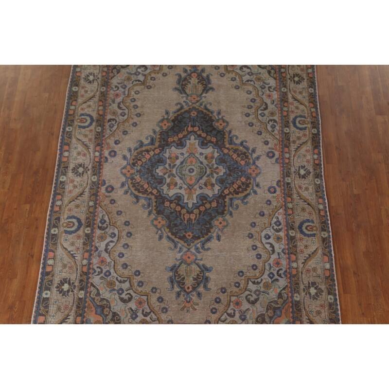 Over-Dyed Brown Tabriz Persian Vintage Rug Hand-Knotted Wool Carpet - 6'5"x 9'9"