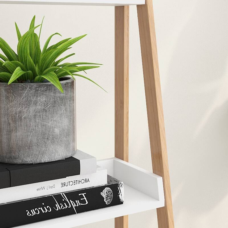 4-Tier Solid bamboo Wood "A" Frame Ladder Display Bookshelf