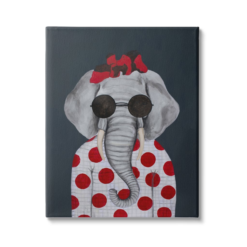 Stupell Fashionable Elephant Sunglasses Bow Polka Dot Pattern Portrait Canvas Wall Art
