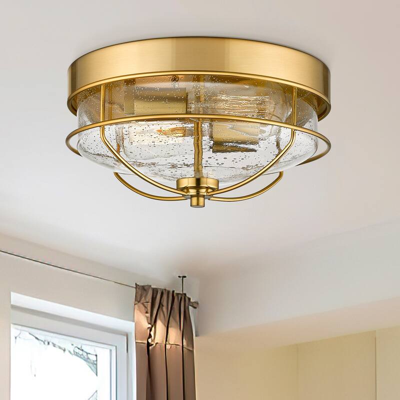 Flush Mount Ceiling Light with Seeded Glass Shade