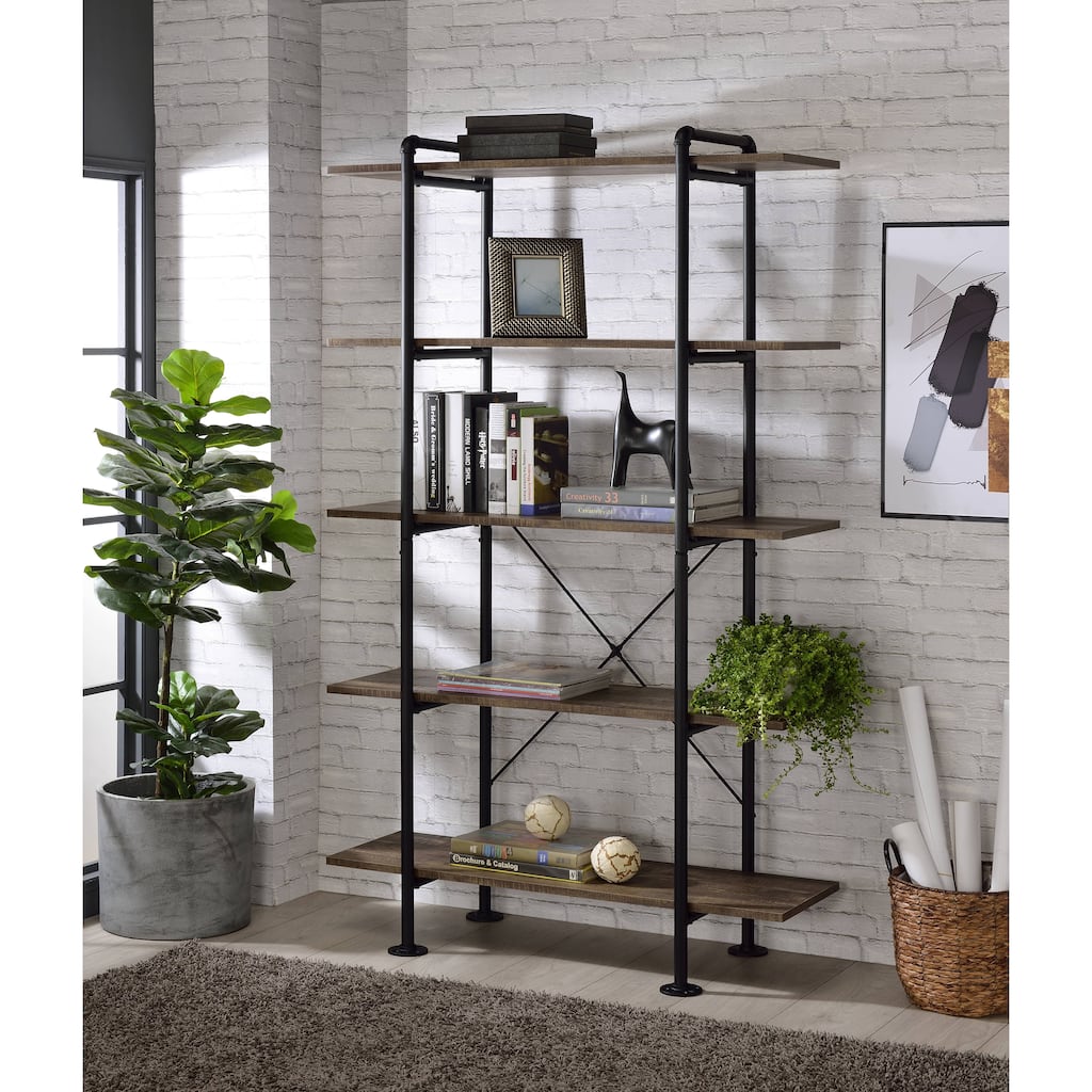 Nefo Rustic Oak & Black Finish Bookshelf