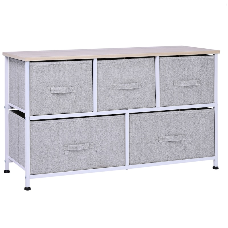 5-Drawer Horizontal Dresser with Fabric Bins