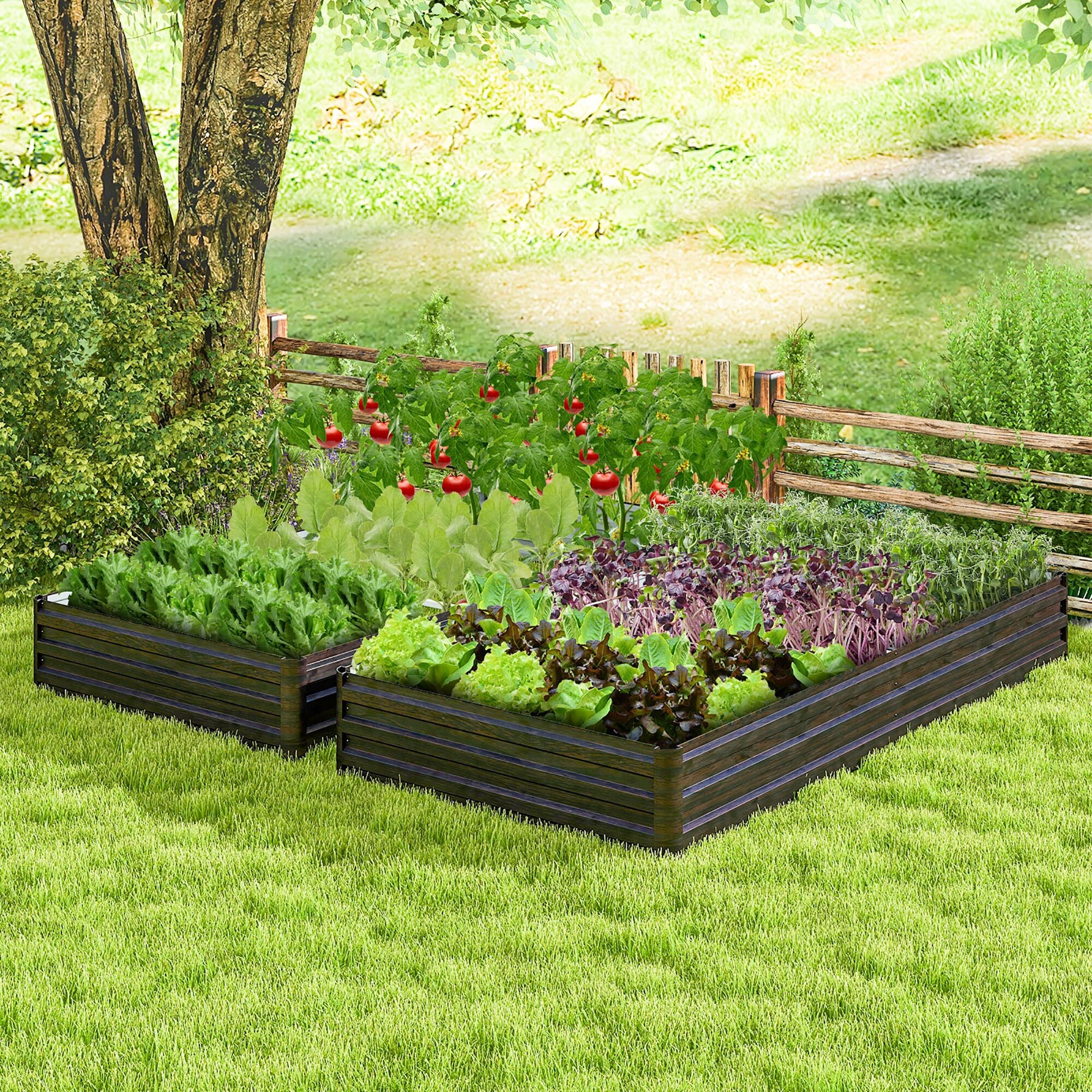Gymax 8 x 4 x 1 ft Large Outdoor Metal Planter Box for Vegetable Fruit