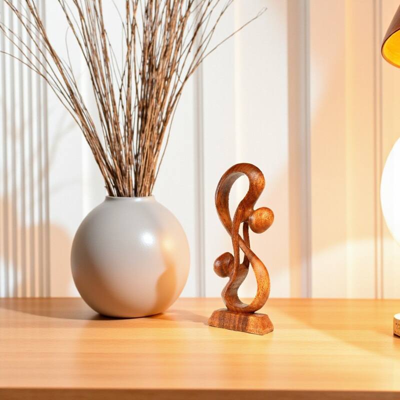 12" Wooden Hand Carved "Hold Me Tight" Handmade Abstract Sculpture Statue Handcrafted Art Gift Home Decor Figurine