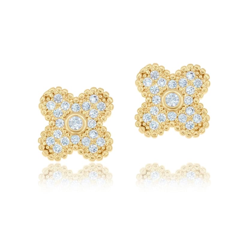 SHYMI Small Pave Clover Earrings - Gold