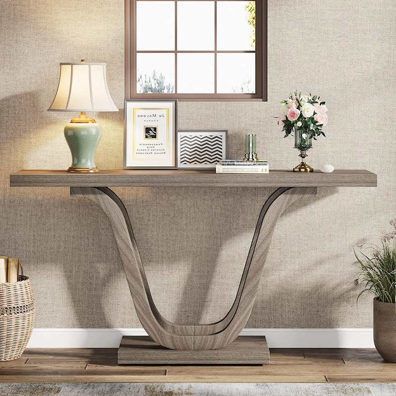 Farmhouse Console Sofa Table, 55 Inches Wood Sofa Table Entryway Table