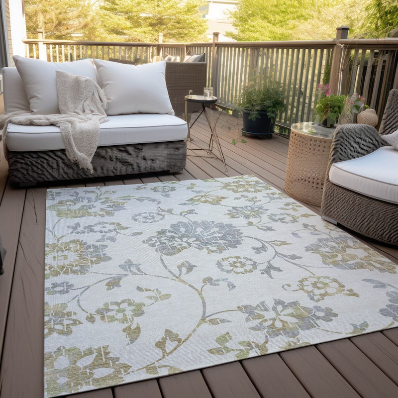 Machine Washable Indoor/ Outdoor Chantille Modern Floral Rug
