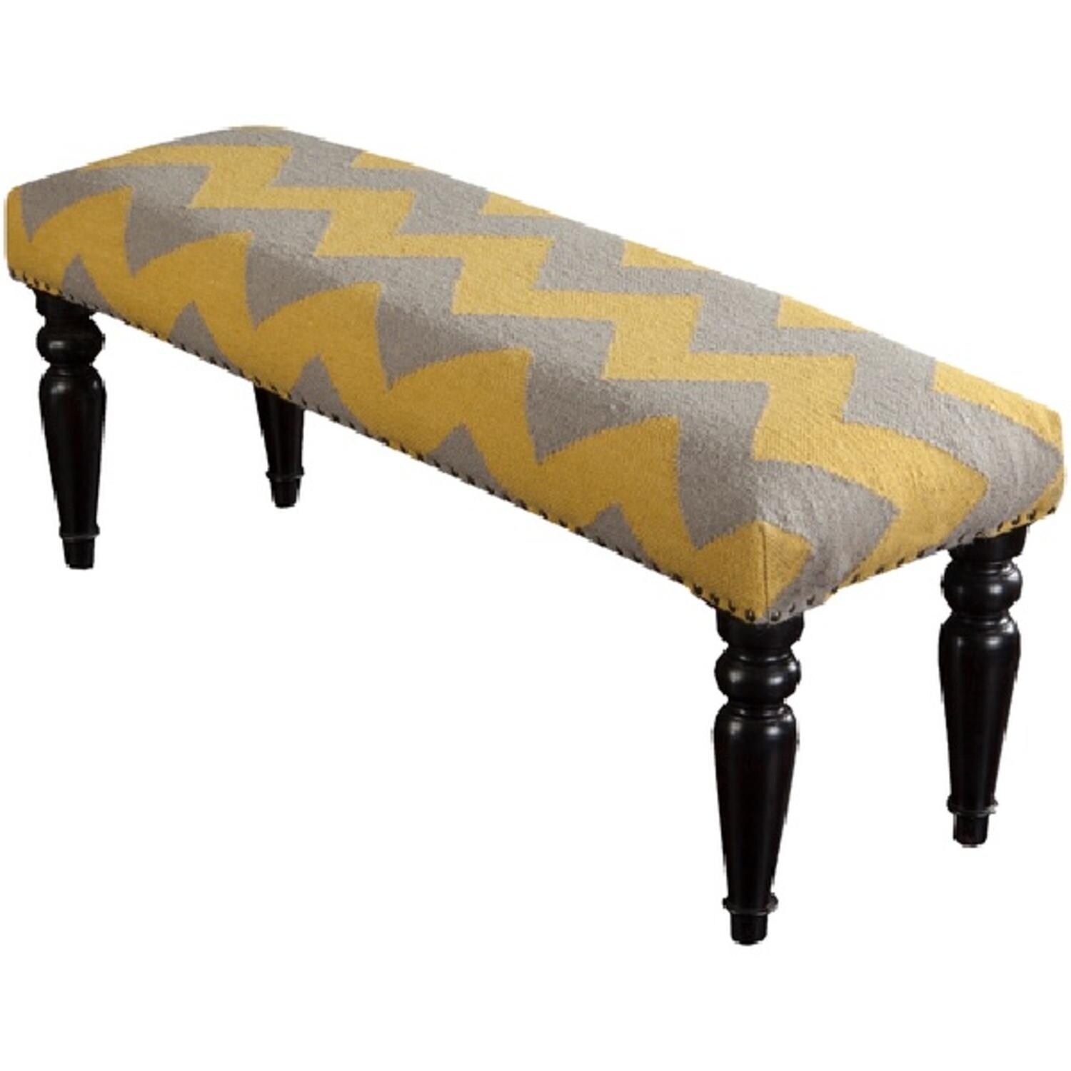 Shop 47 Frontier Mustard Yellow And Gray Wool With White Wood Turned Legs Decorative Bench Free Shipping Today Overstock 17889489
