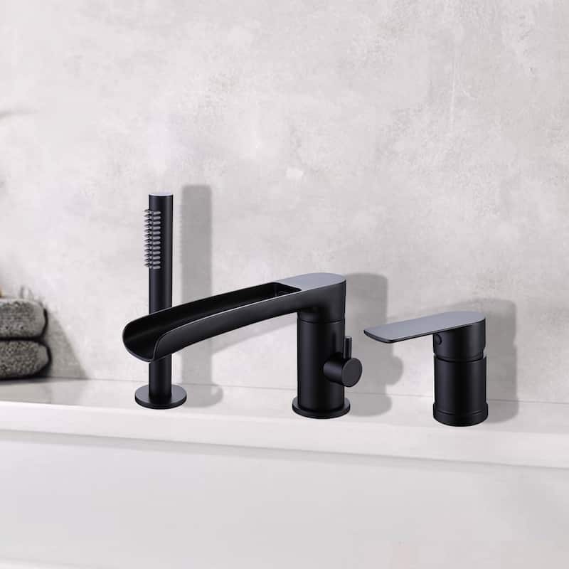 Deck Mounted Clawfoot Swivel Bathtub Faucet with Handheld Shower and 1-Handle