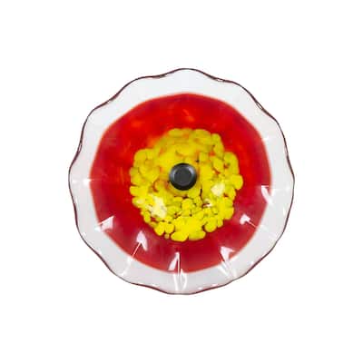 9IN Diameter Red Fiore Bloom Art Glass Wall Art