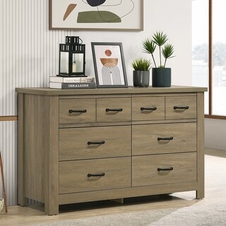 Oak Finish Dresser with 6 Drawers and Black Handles - Bed Bath & Beyond ...