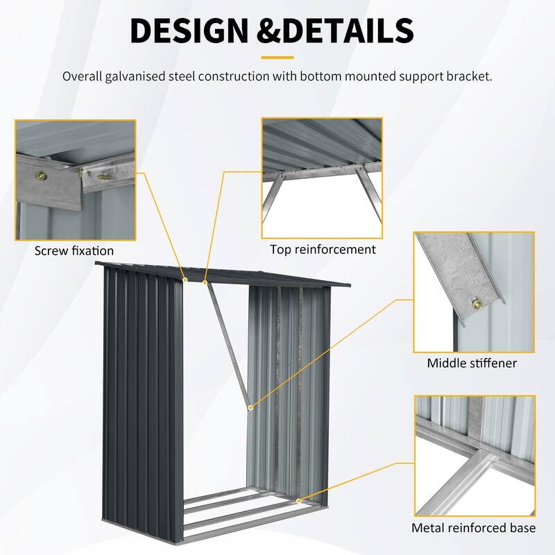 GDF Studio - Luray Outdoor Metal Firewood Rack with Sloped Roof and Open Airflow Design