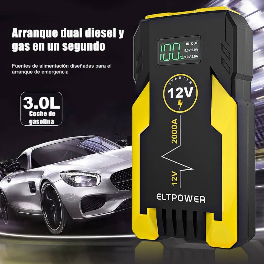 20000mAh Car Jump Starter, 2000A Peak for 9L Gas/7L Diesel, LED Light
