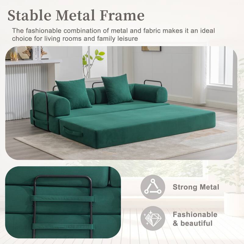HOMEFUN Corduroy Upholstered Modern Comfort Foldable Compressible Sofa Bed with Sturdy Metal Frame