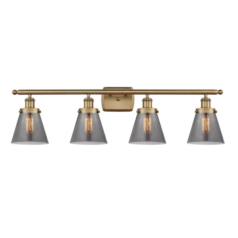 Innovations Lighting 916-4W-11-36 Cone Vanity Cone 4 Light 36" Wide - Brushed Brass / Plated Smoke