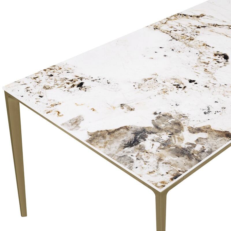 Spruce & Spring Modern Pandora Sintered Stone Dining Table with Sculptural Bronze-Aluminum Base