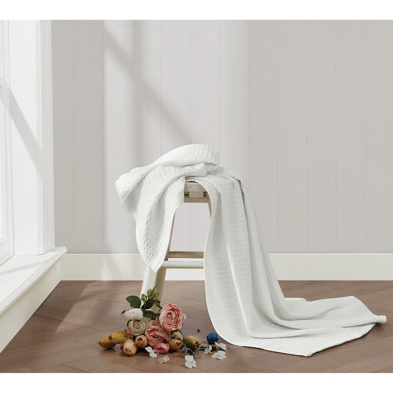 The Farmhouse by Rachel Ashwell Cotton Waffle Blanket and Throw - 50x60 Throw - White