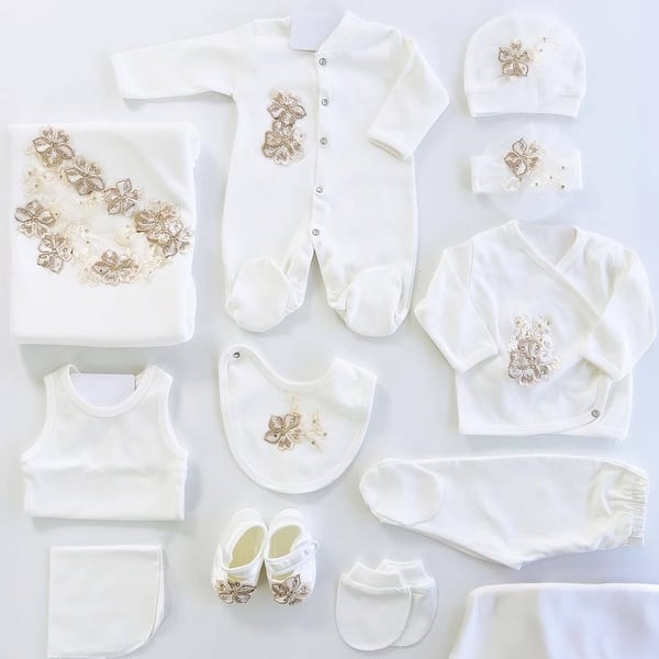 slide 2 of 4, Newborn Coming Home Set with Gold and Butterfly details