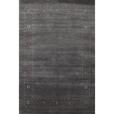 Charcoal Gabbeh Oriental Rug Handmade Wool Carpet - 4'0" x 5'10"