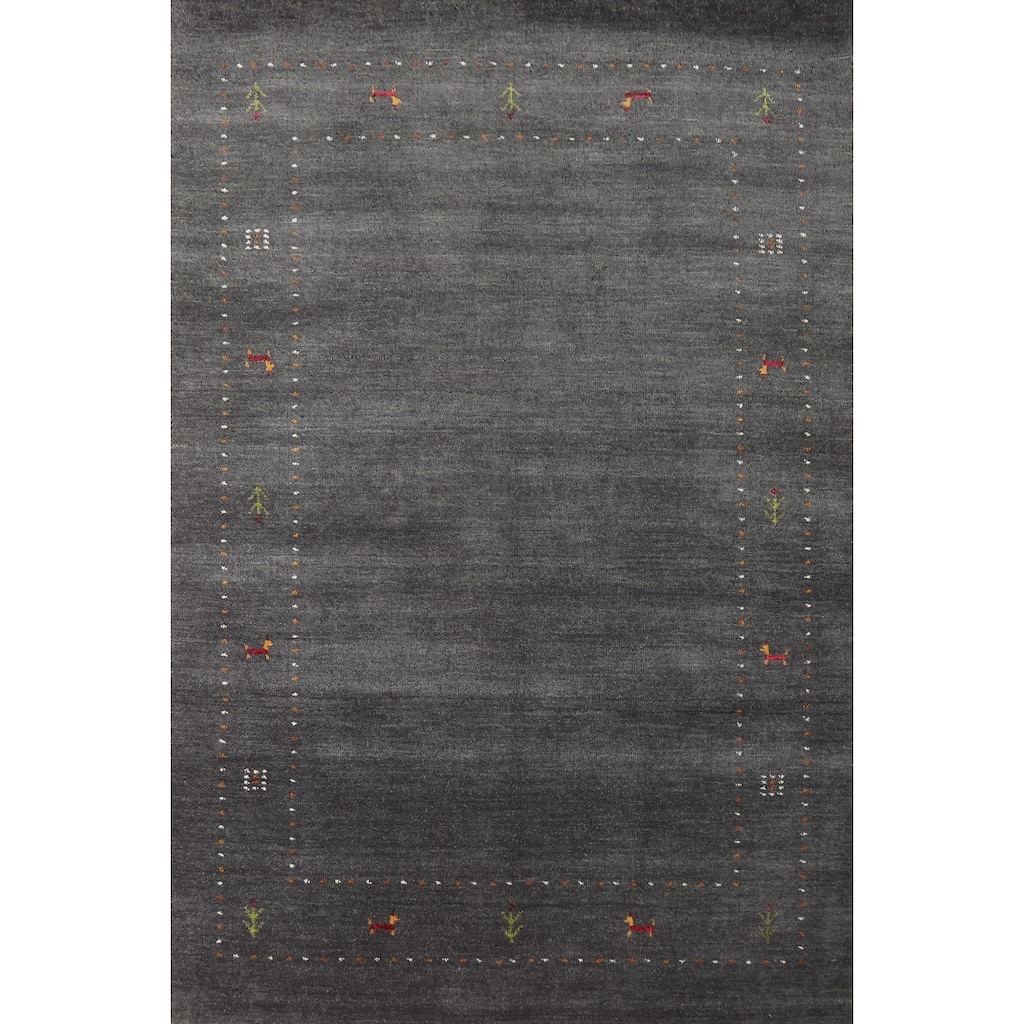 Charcoal Gabbeh Oriental Rug Handmade Wool Carpet - 4'0" x 5'10"