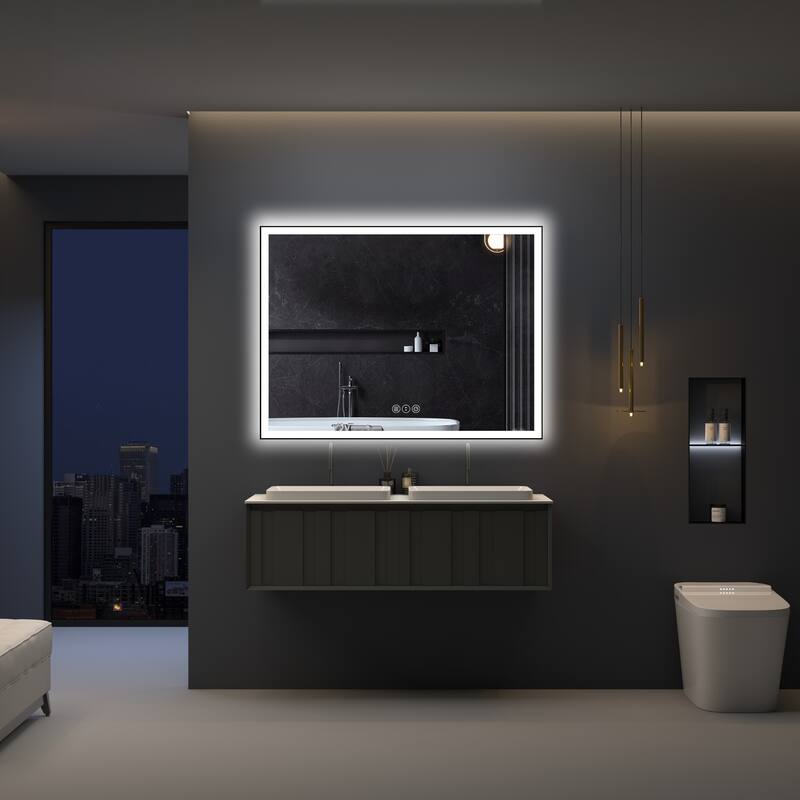 Rectangular Aluminum Framed Backlit and Front Light LED Wall Bathroom Vanity Mirror - N/A