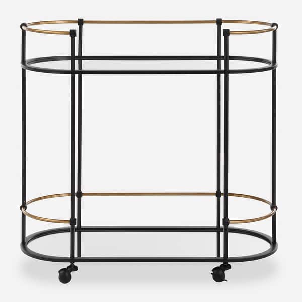 slide 2 of 5, Uttermost 24186 Andre 32" Wide Metal Bar Cart with Two Shelves Iron