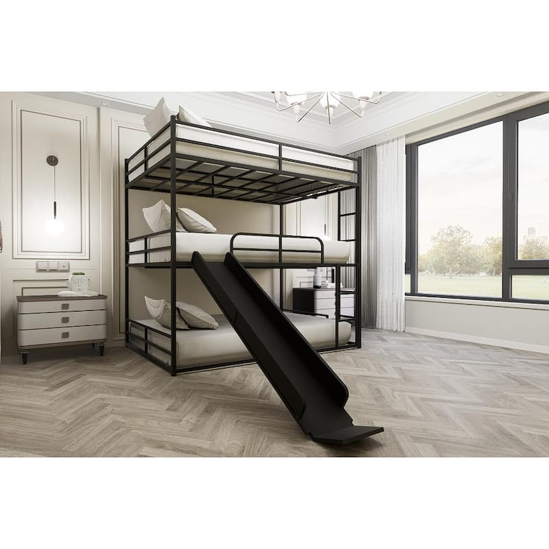 GDFStudio - Ryder Metal Full Size Loft Bed with Slide and Ladder - Black