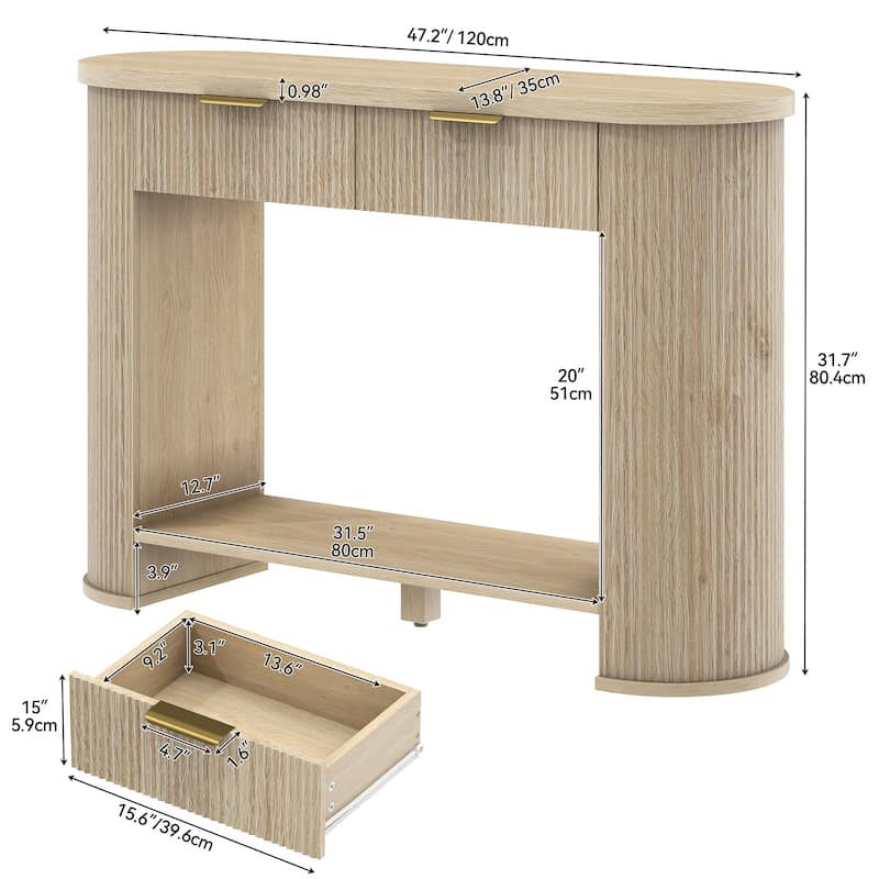 Moasis 2-Tier Fluted Console Table Narrow Sofa Table with Drawer and Storage Shelf for Entryway
