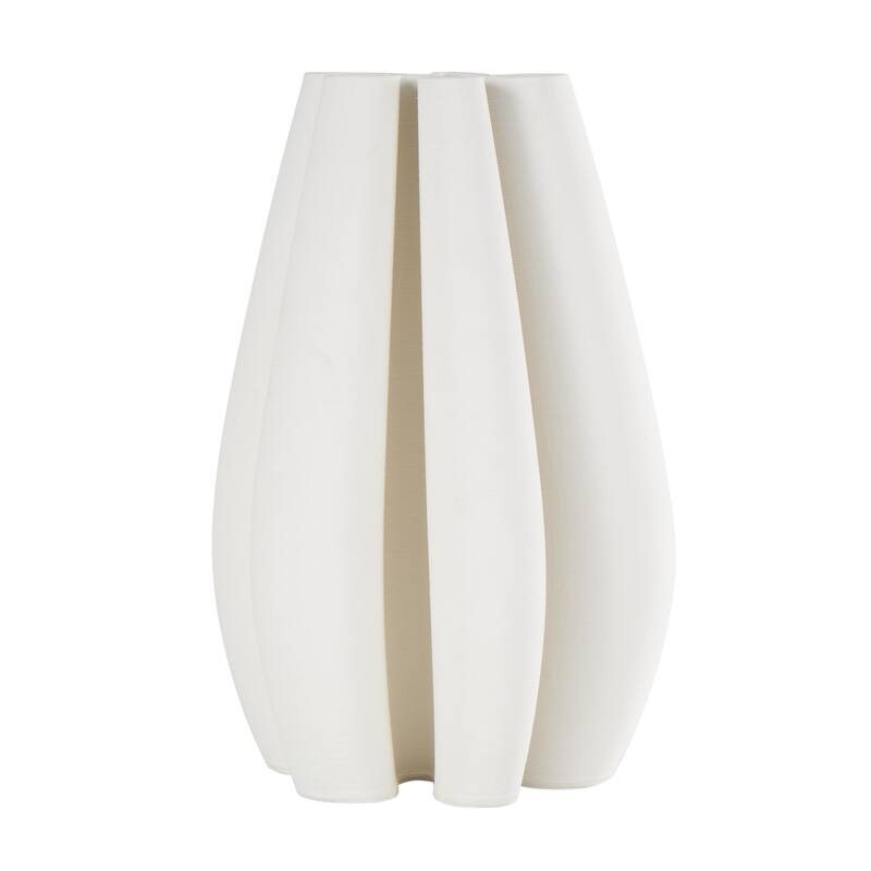 Ceramic Abstract Ribbed Dimensional Concaved Decorative Vase with Floral Shaped Rim - White - Roche River Decor