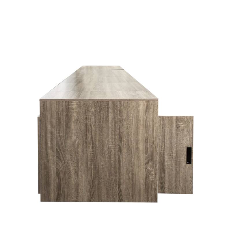 Modern Multifunctional Extendable Dining Table With Outlet,Space Saving Expanding Table With Storage