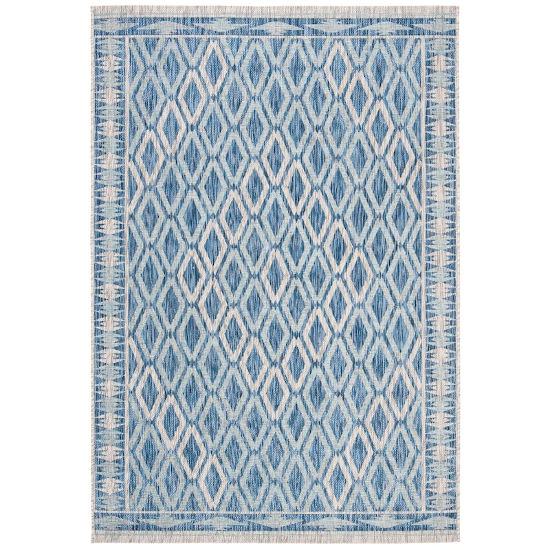 SAFAVIEH Courtyard Hannchen Indoor/ Outdoor Waterproof Patio Backyard Rug - 2' x 3'7" - Navy/Grey