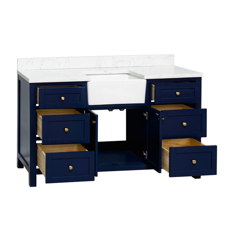 KitchenBathCollection Yorkshire 60" Single Farmhouse Vanity with Engineered Marble Top