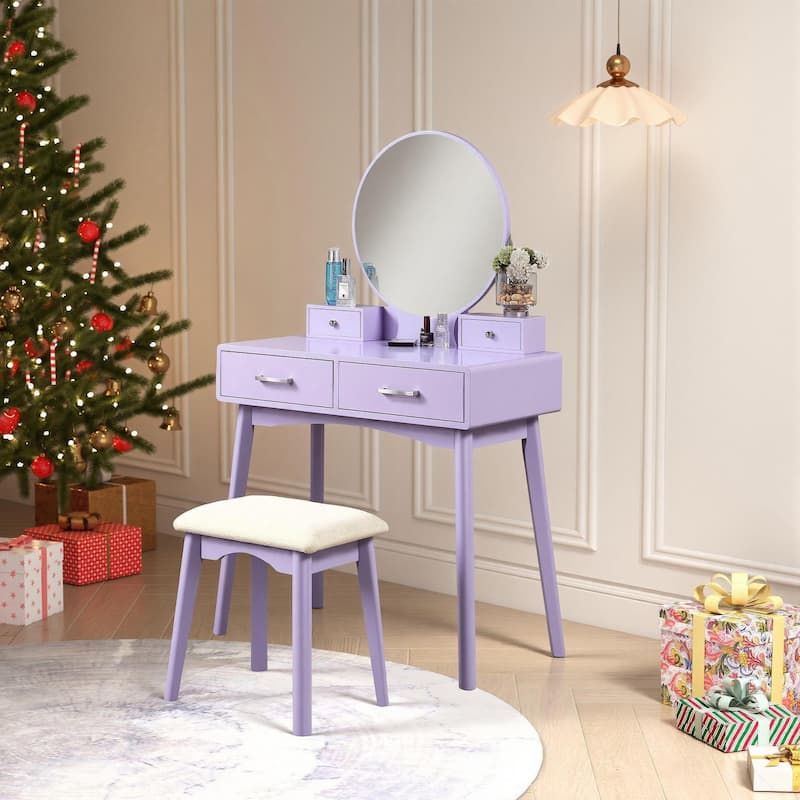 Roundhill Furniture Liannon Contemporary Wood Vanity and Stool Set