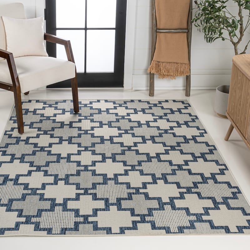 JONATHAN Y Lior Modern Geometric Tile Pattern Salmon/Cream Indoor/Outdoor Area Rug