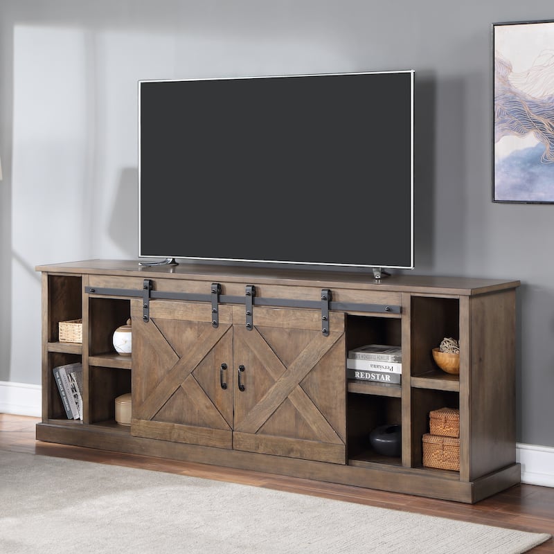 Bridgevine Home Farmhouse 85 inch TV Stand Console for TVs up to 95 inches, No Assembly Required, Barnwood Finish - Barnwood