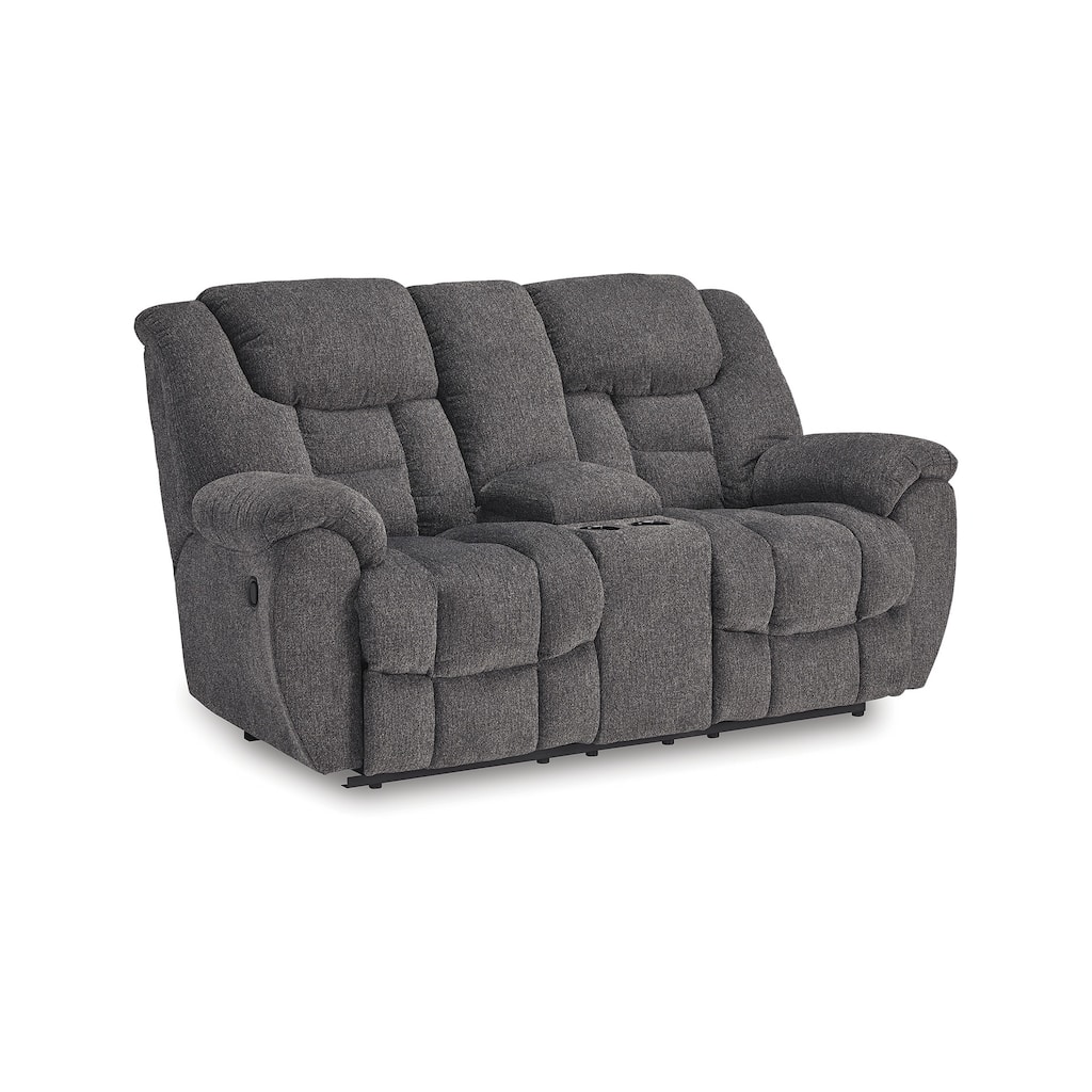 Dane Manual Double Reclining Loveseat, Rich Gray Polyester, 76 Inch