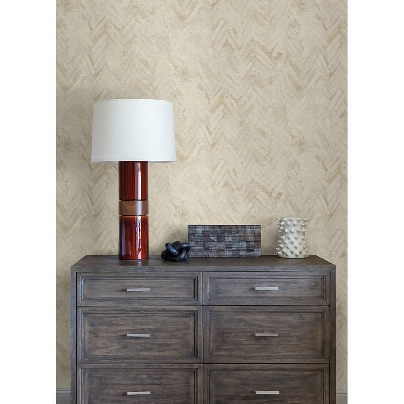 A-Street Prints Amesemi Cream Distressed Herringbone Wallpaper