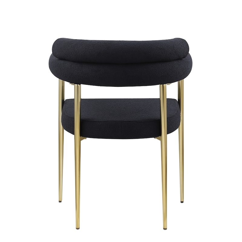 Round Boucle Backrest Sherpa Dining Chair with Metal Legs (Set of 2)