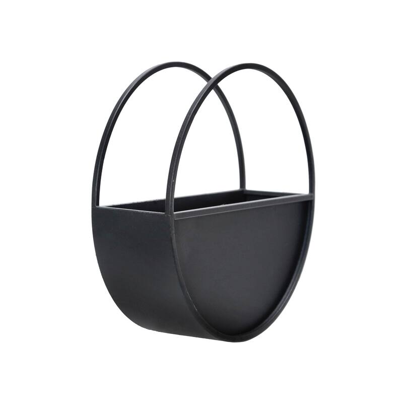 Sagebrook Home Modern Set of 2 Metal Round Wall Planters Black Iron Plant Holders for Indoor/Outdoor - 12" x 4" x 12"