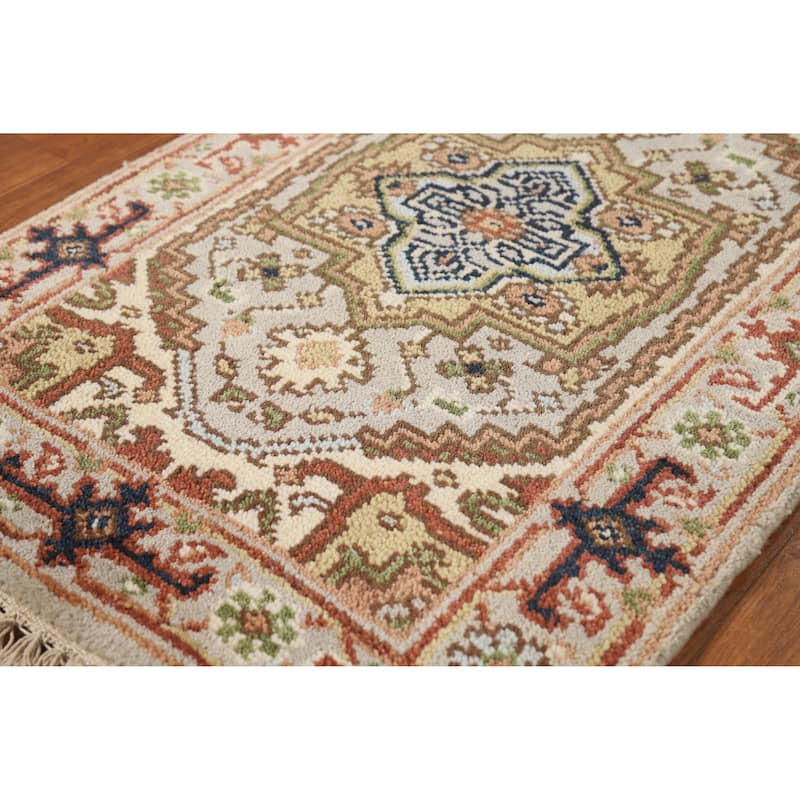Hand Knotted Oriental 100% Wool Carpet Traditional Medallion Greys & Charcoal Heriz (serapi) Area Rug - 3' 0'' X 2' 0''