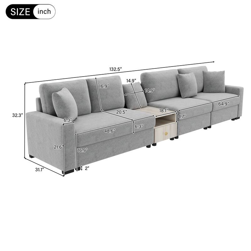 Christopher Knight Home - Havencrest 132.5" Modern Upholstered Modular Sofa with Storage Armrest Center Console