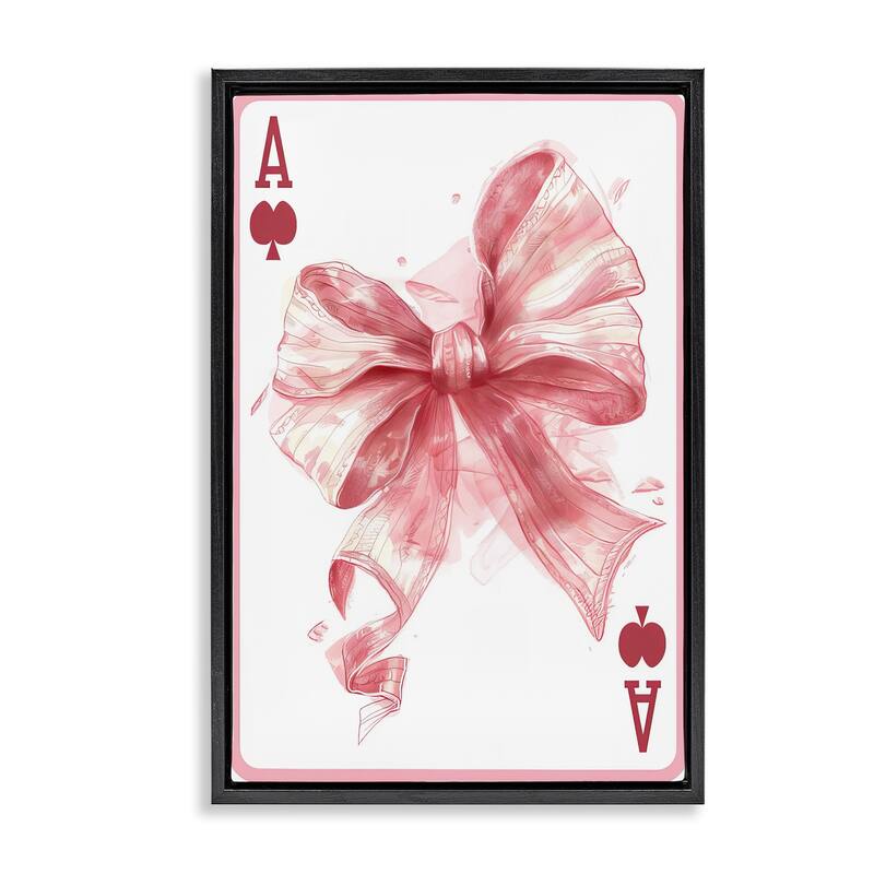 Stupell Pastel Bow Playing Card Framed Floater Canvas Wall Art Design By LSR Design Studio - 17 x 25 - Black