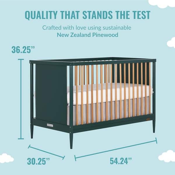 Dream On Me Clover 4-In-1 Modern Island crib With Rounded Spindles - Olive