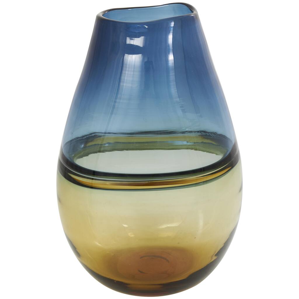 Glass Handmade Ombre Decorative Vase with Yellow Base - Blue - Roche River Decor