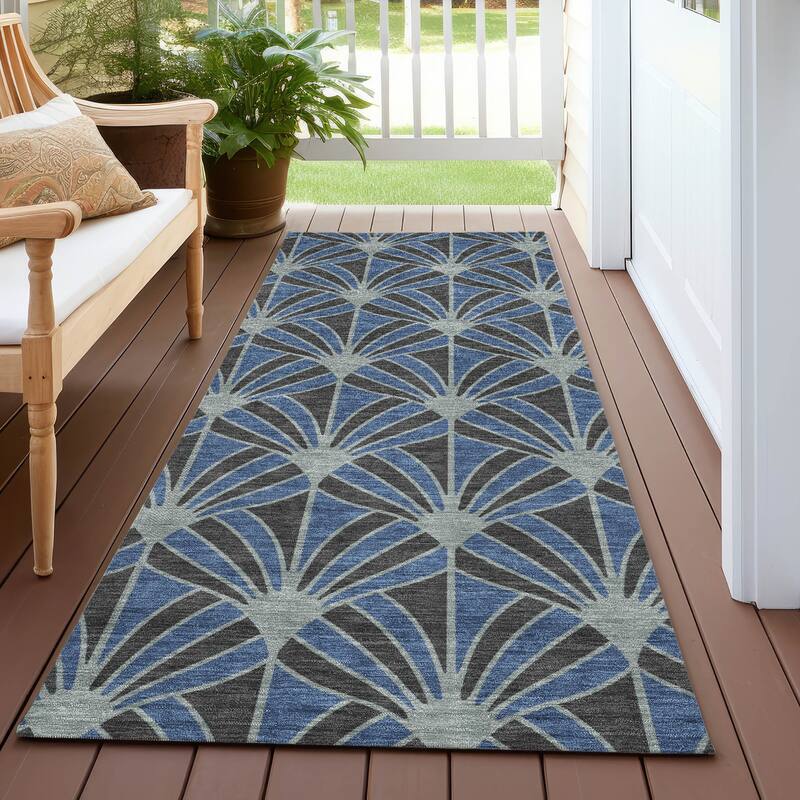 Machine Washable Indoor/ Outdoor Casual Kim Chantille Rug - Navy - 2'3" x 7'6"