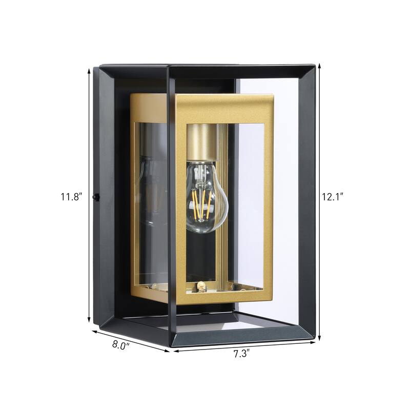 1-Light Black Gold Two-tone Metal Outdoor Wall Sconce